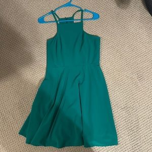 Emerald green square neck lulus dress “call to charms”
